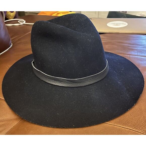 Rag Bone Hat Navy Blue Wool hat leather Small Fedora - Picture 3 of 4